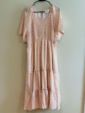 Hayden LA Floral Maxi Dress 1XL Smocked Bodice Tiered Boho Cottagecore Lined